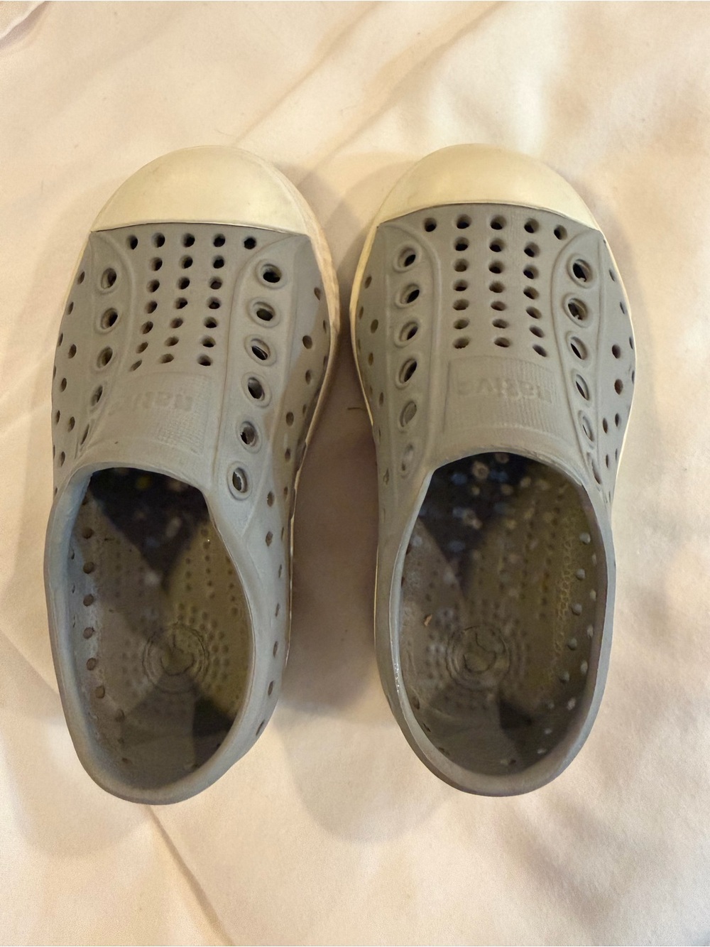 Native Kids Slip-On Water Shoes in Light Grey and White